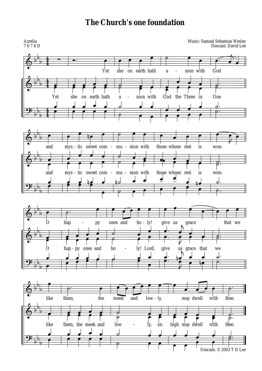 Descant the Church's One Foundation — first page