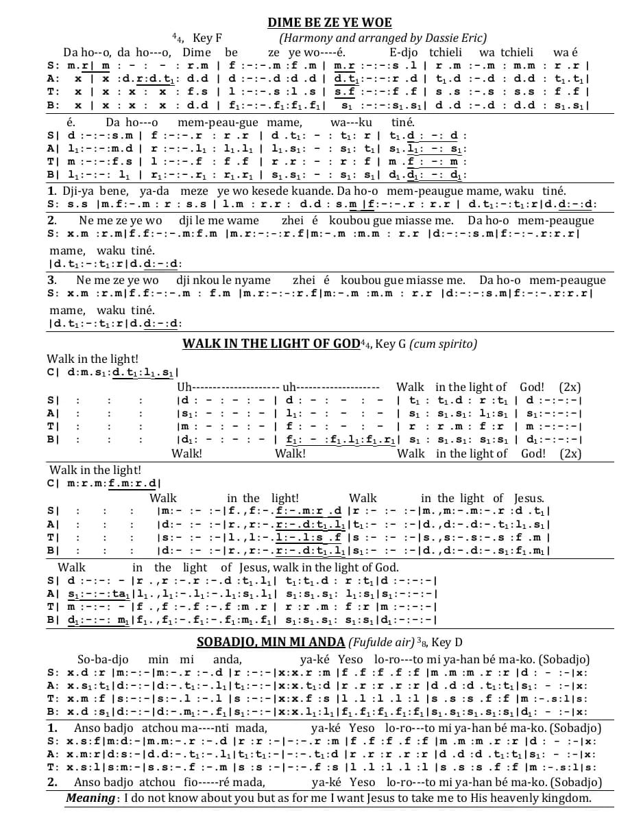 Dime Be Ze Ye Woe - Walk in the Light of God - Sobadjo — first page