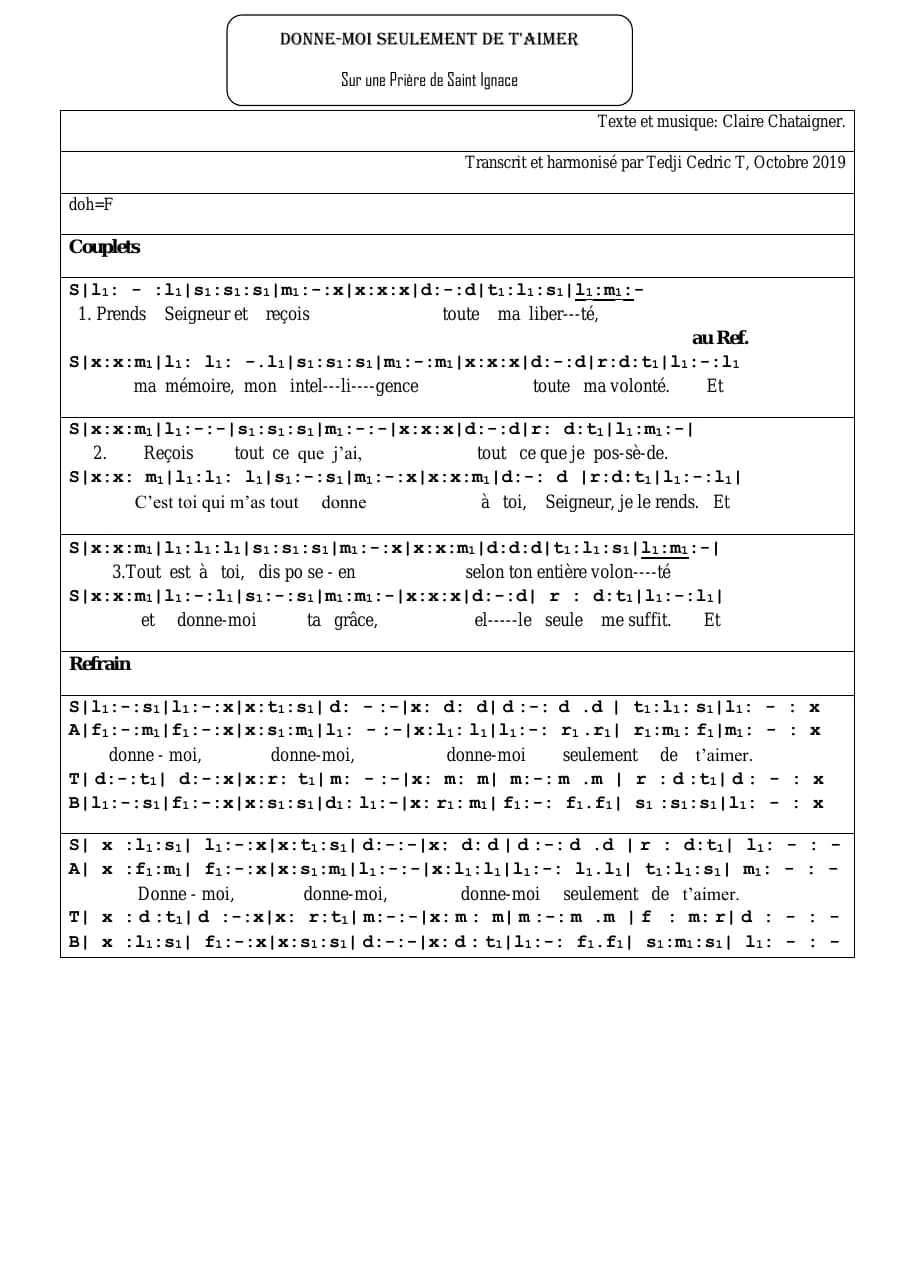 Donne Moi Seulement de T'aimer — first page