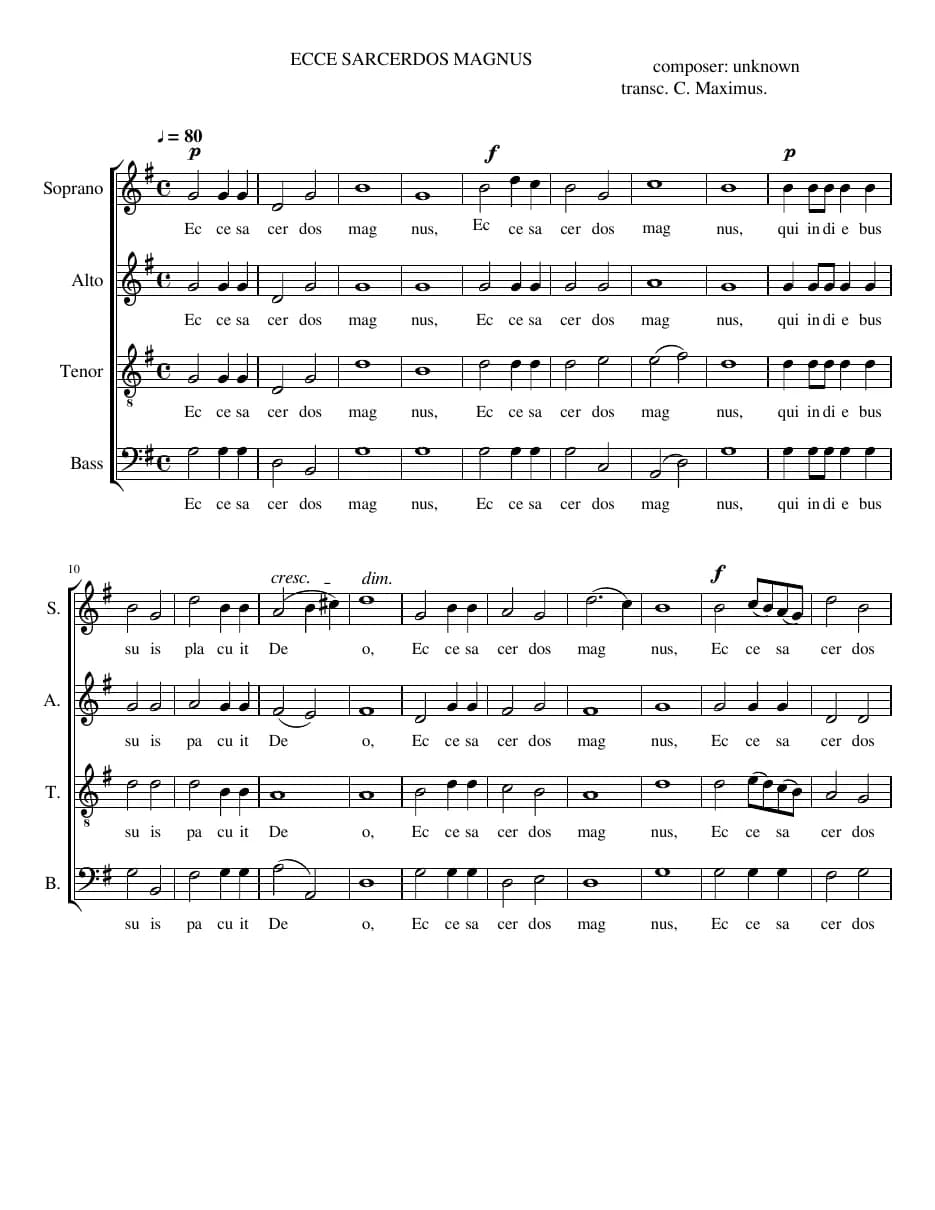 Ecce Sacerdos Magnum — first page