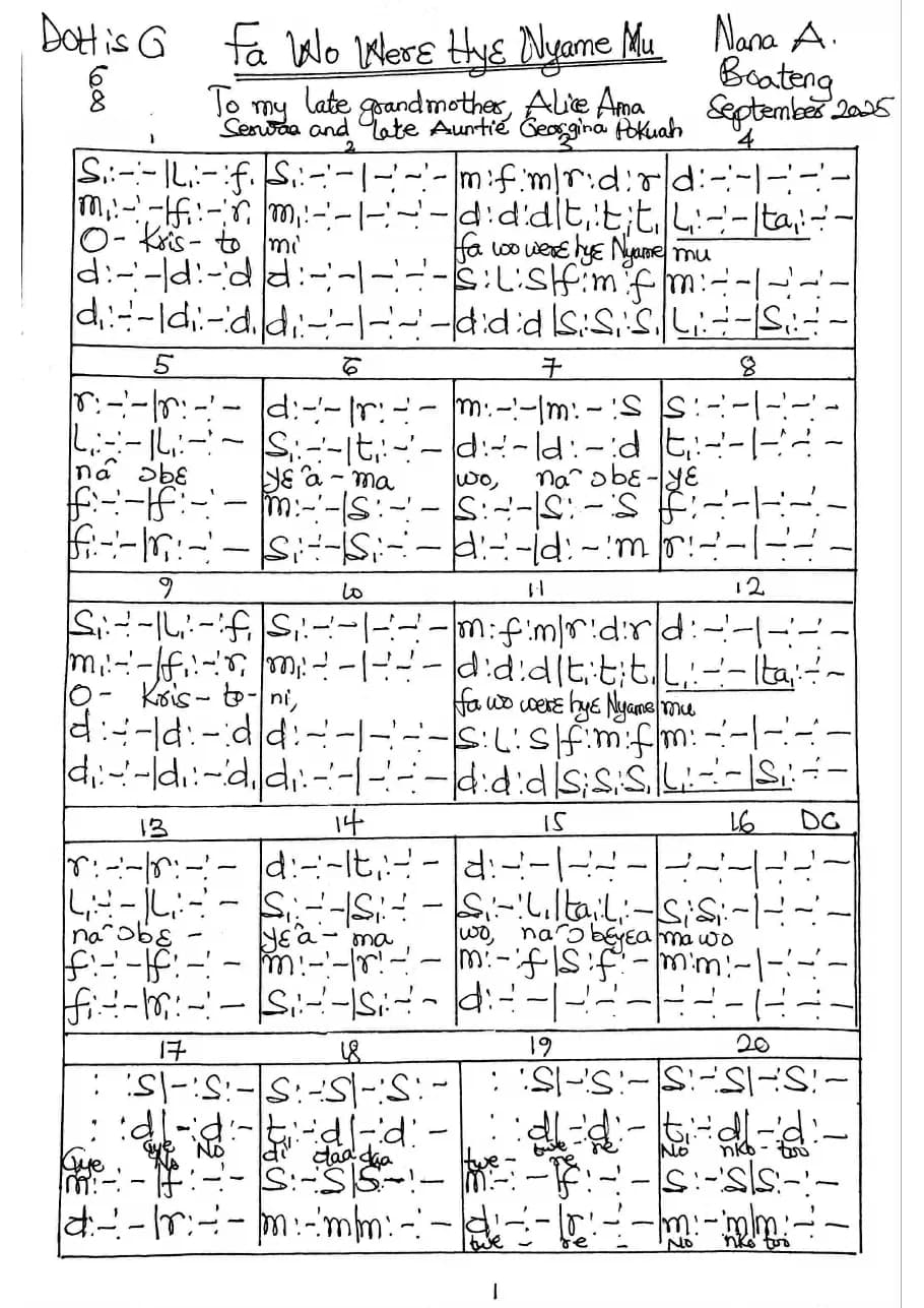 Fa Wo Werɛ Hyɛ Nyame Mu Tonic — first page