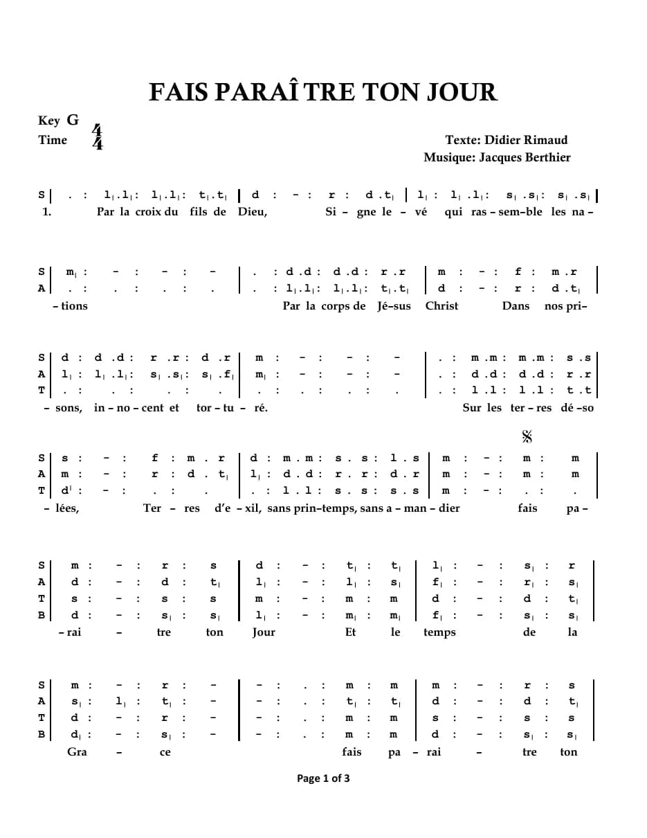 Fais Paraî Tre Ton Jour — first page