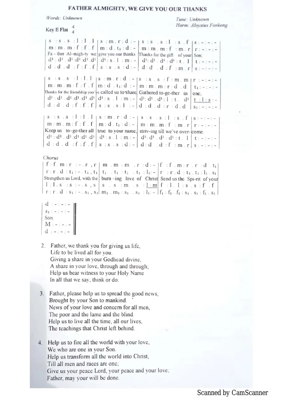 Father Almighty We Give You Our Thanks — first page