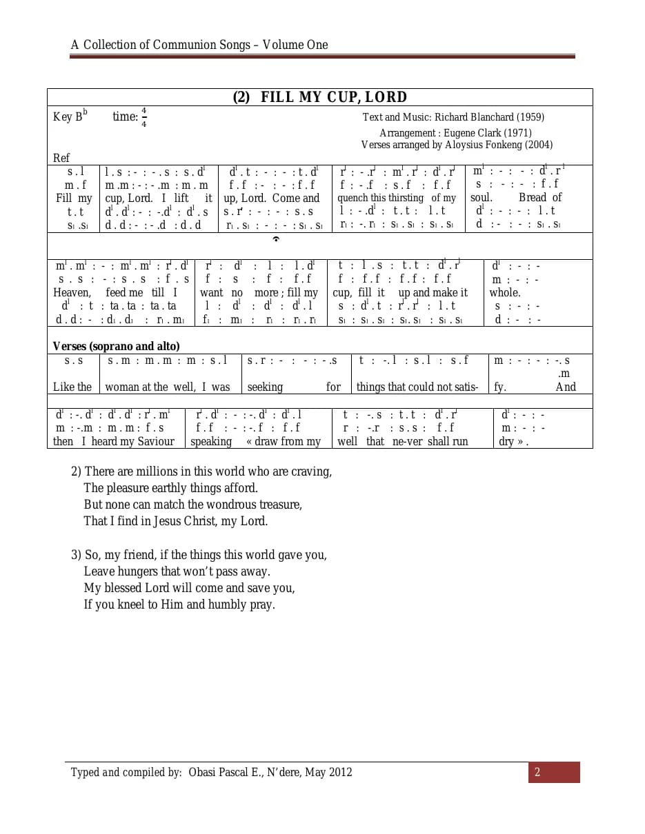 Fill My Cup, Lord — first page