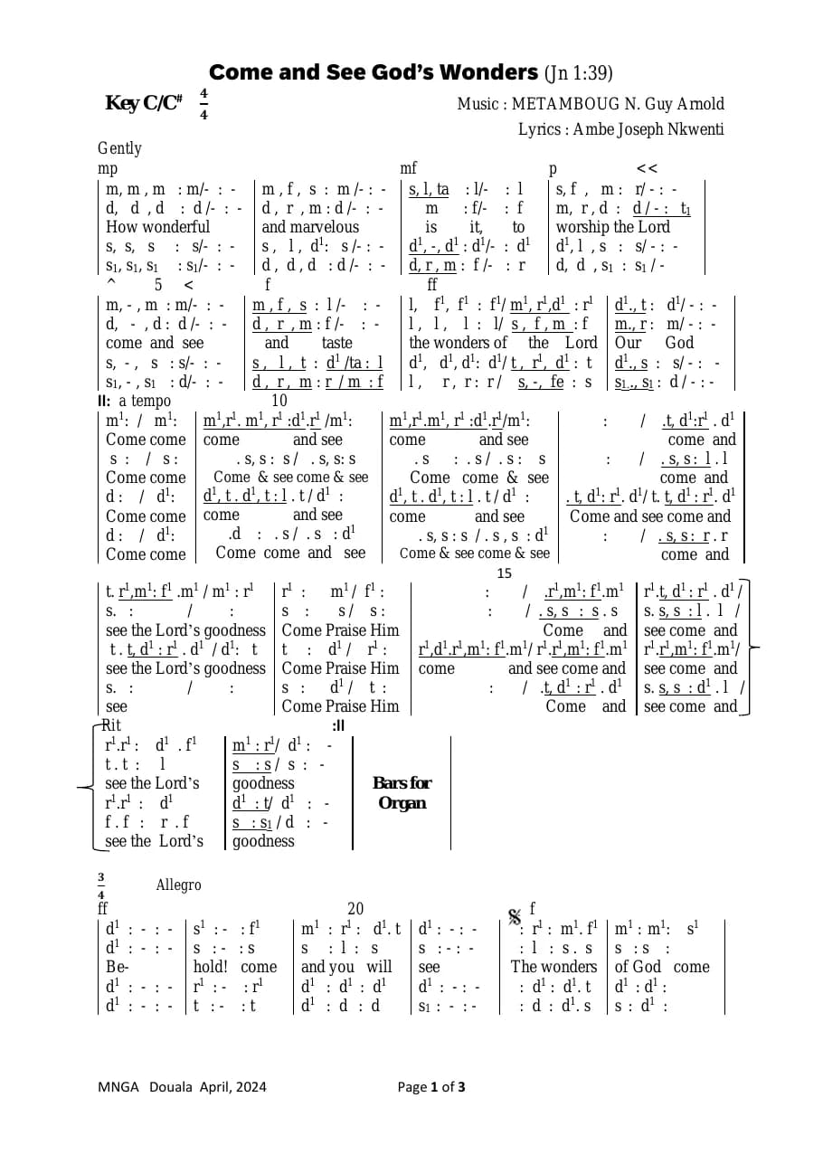 Final Come and See — first page