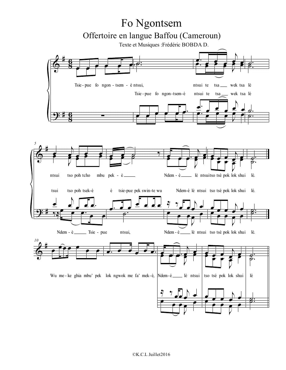 Fo Ngontsem - Offerttoire en Langue Baffou - Texte et Musiques — first page