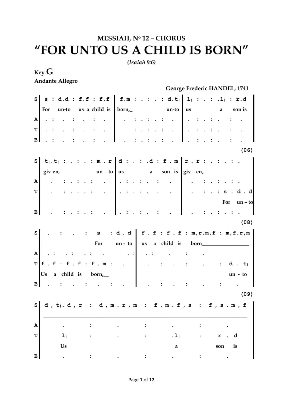 For unto Us a Child Is Born — first page