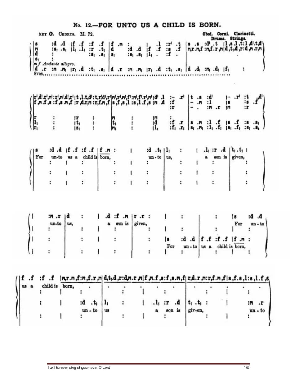 For unto Us a Child Is Born from the Messiah — first page