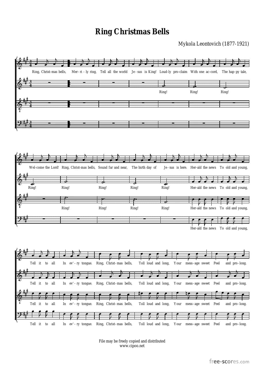 Free Scores Com Leontovich Mykola Ring Christmas Bells — first page