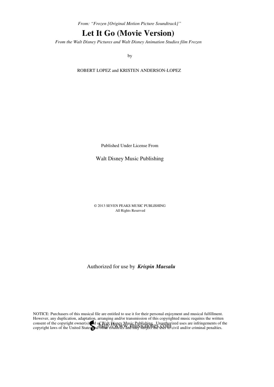 Frozen Let It Go — first page
