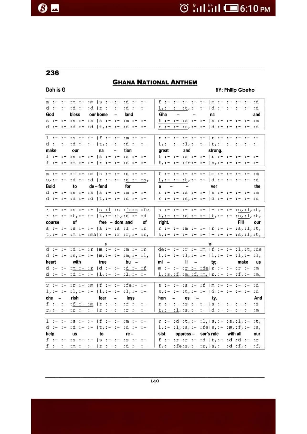 Ghana National Anthem — first page