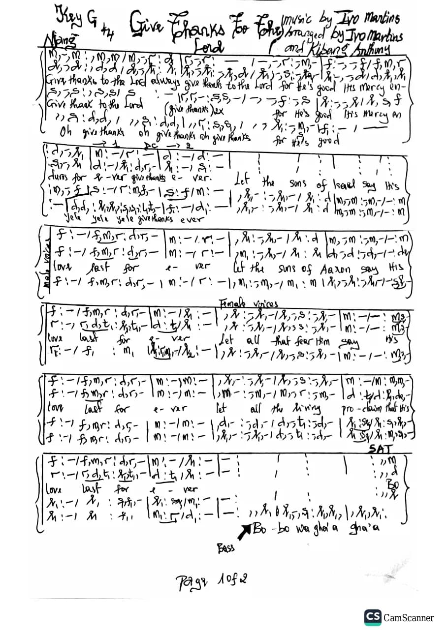 Give Thanks to the Lord — first page