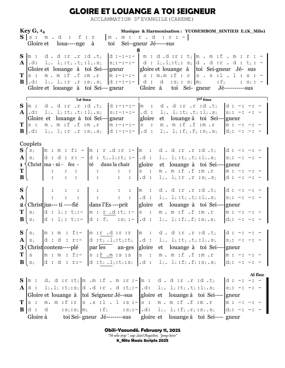 Gloire et Louange À Toi Seigneur V — first page