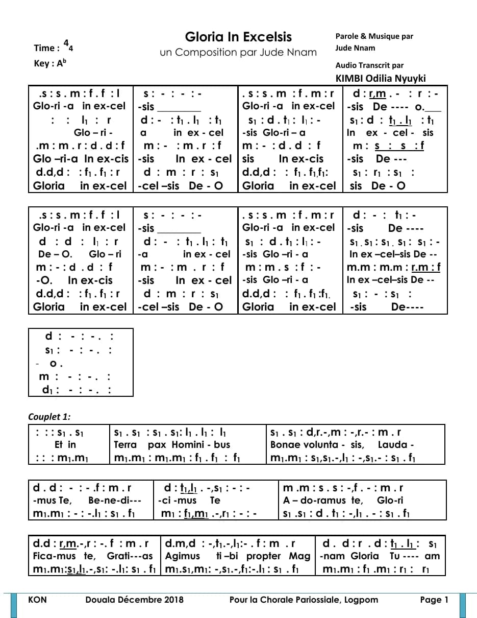 Gloria in Excelsis — first page