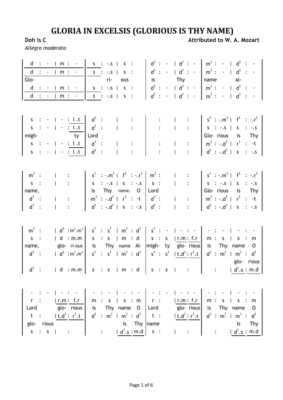 Gloria in Excelsis Attributed to Wolfgang Amadeus Mozart — first page