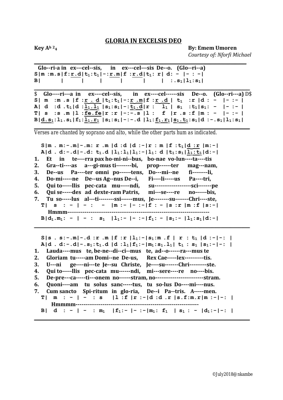 Gloria in Excelsis Deo — first page