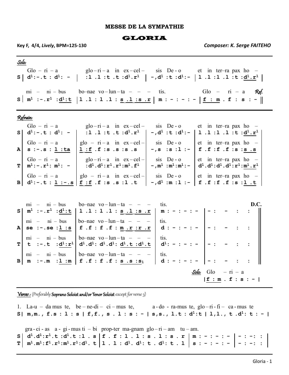 Gloria Messe de la Sympathie — first page