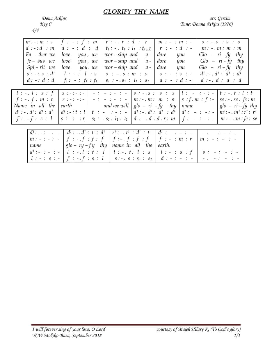 Glorify Thy Name — first page