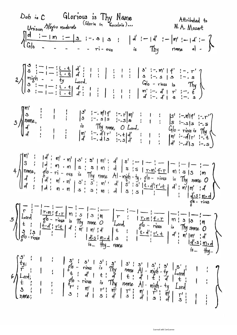 Glorious Is Thy Name - Mozart — first page