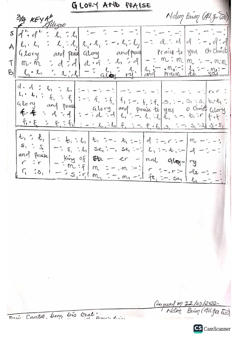 Glory and Praise — first page