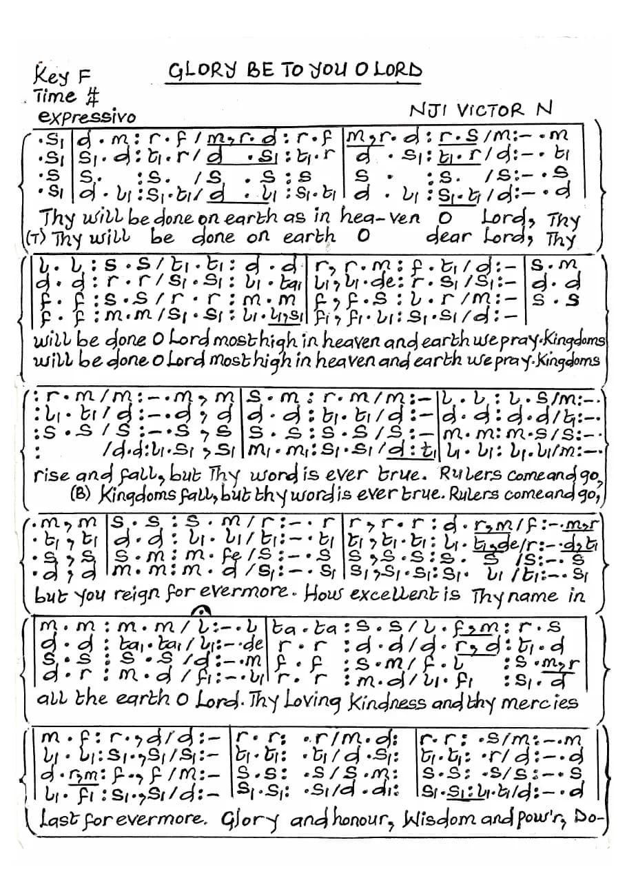 Glory Be to You O Lord — first page
