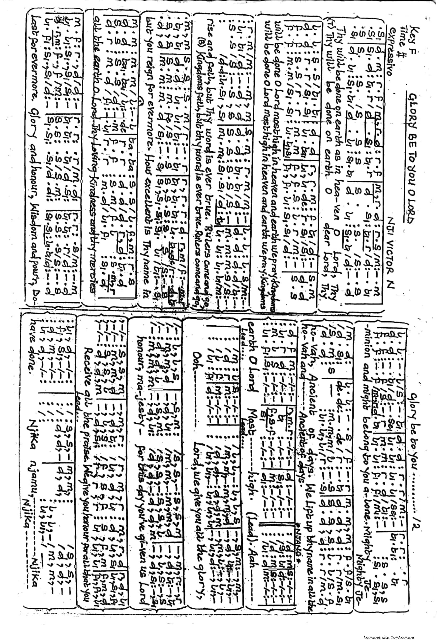 Glory Be to You Oh Lord — first page