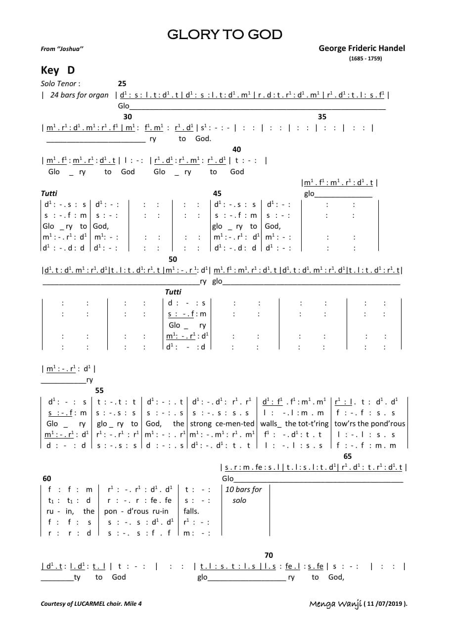 Glory to Godfrom Joshua — first page