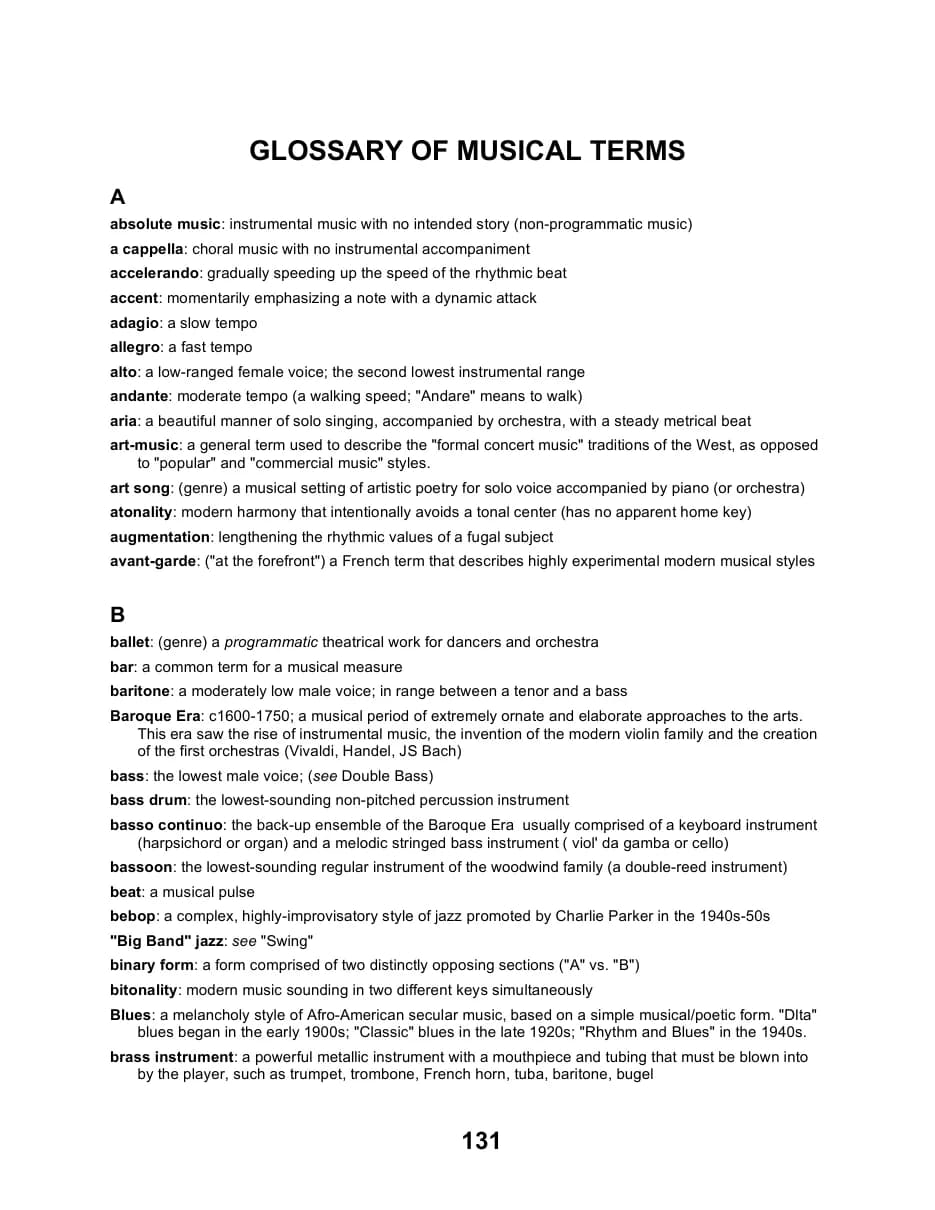 Glossary of Musical Terms — first page