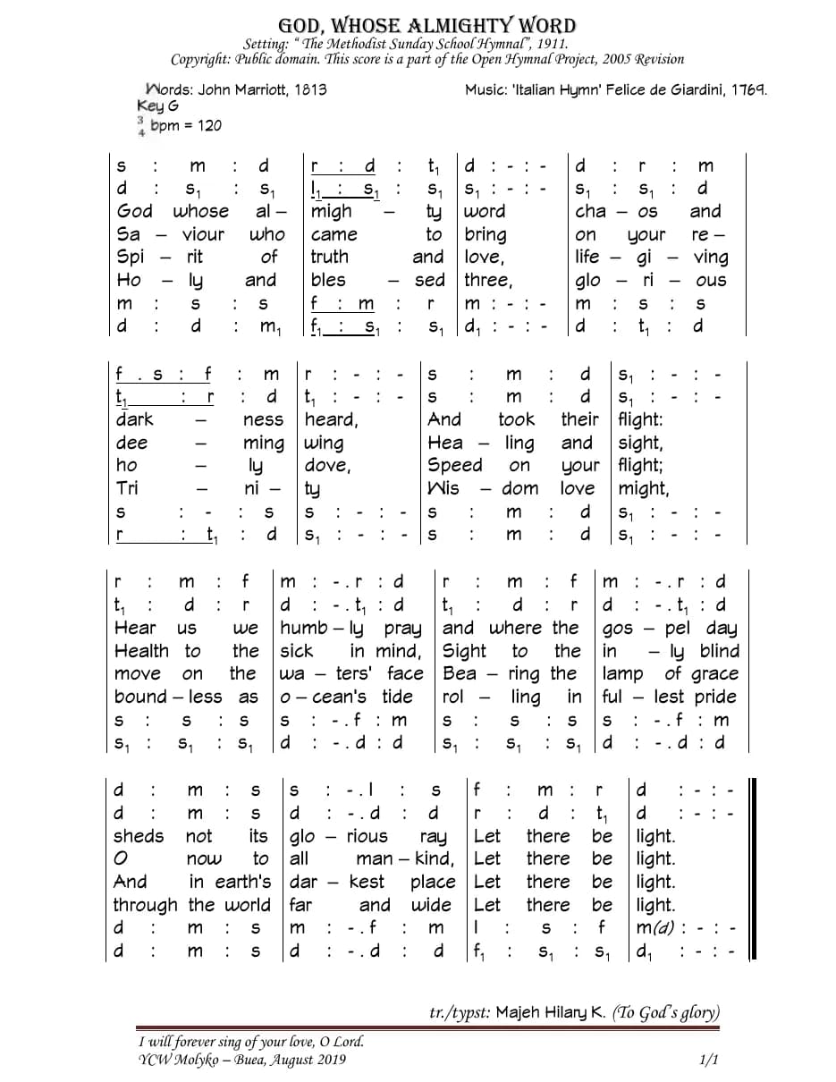 God Whose Almighty Word — first page
