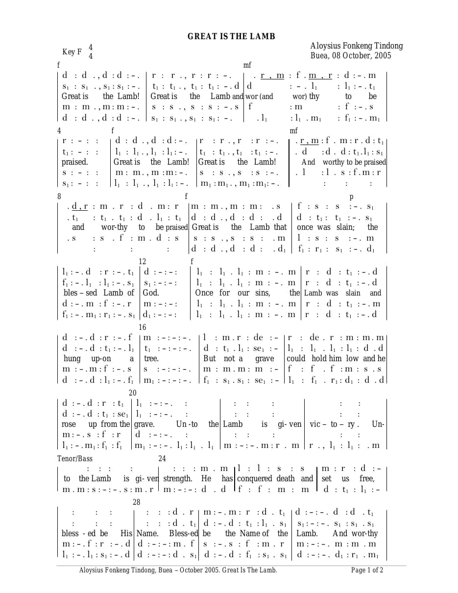 Great Is the Lamb — first page