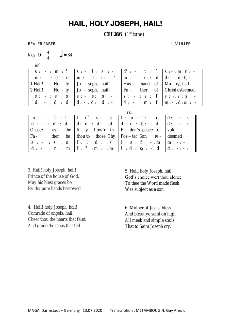 Hail, Holy Joseph, Hail — first page