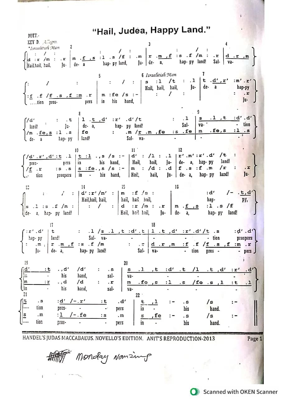Hail Judea Happy Land — first page