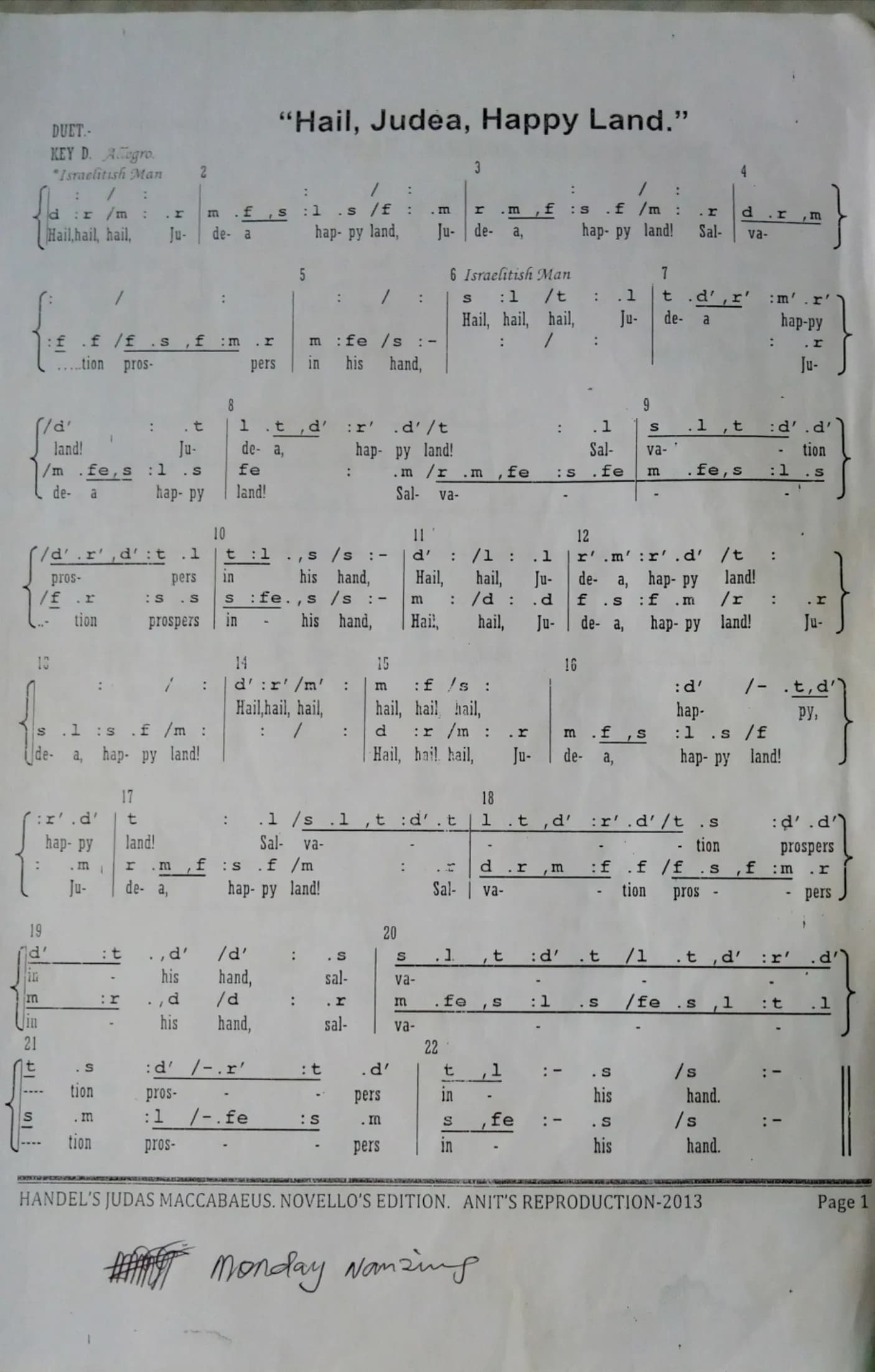 Hail Judea Happy Land — first page