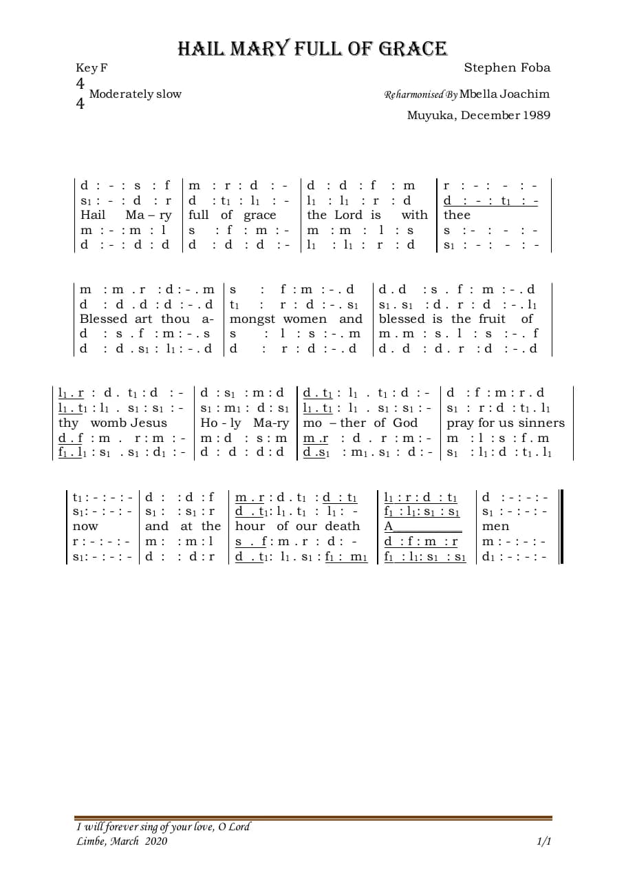 Hail Mary Full of Grace — first page