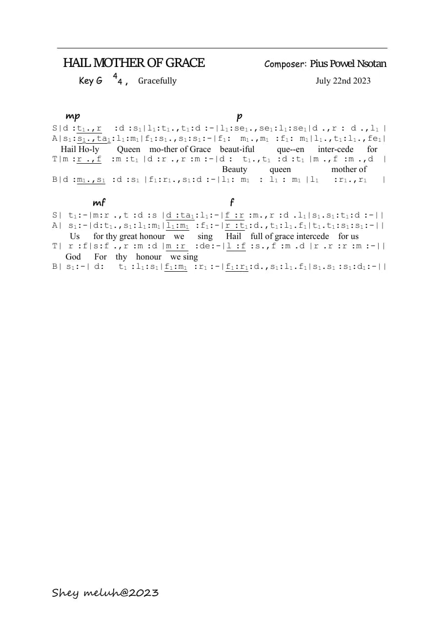 Hail Mother of Grace — first page