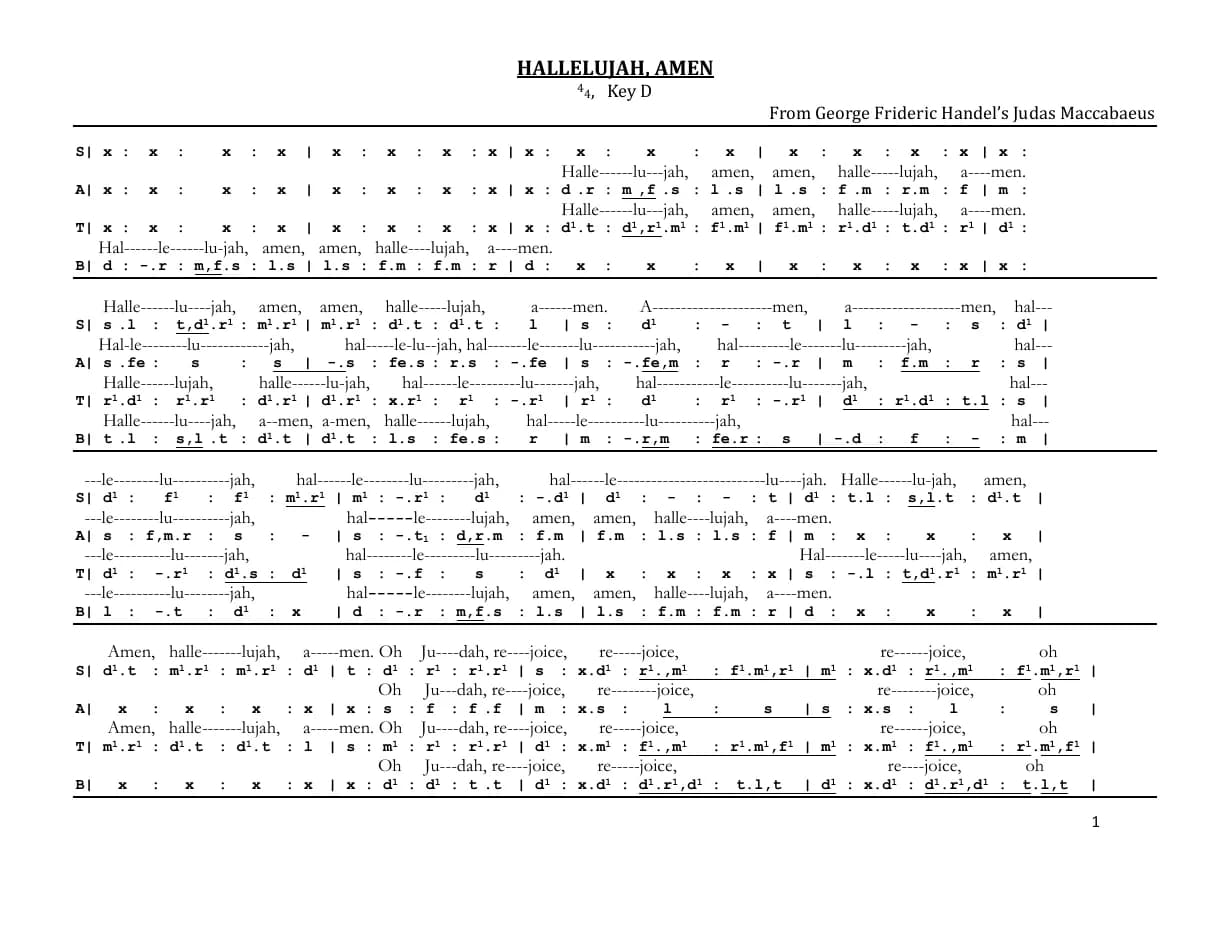 Hallelujah Amen a from Judas Maccabaeus — first page