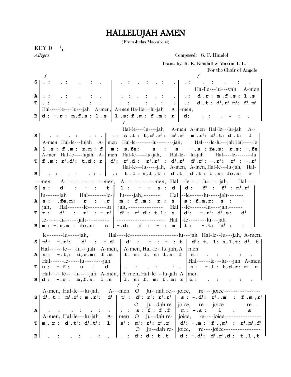 Hallelujah Amenfro Judas Maccabeus — first page