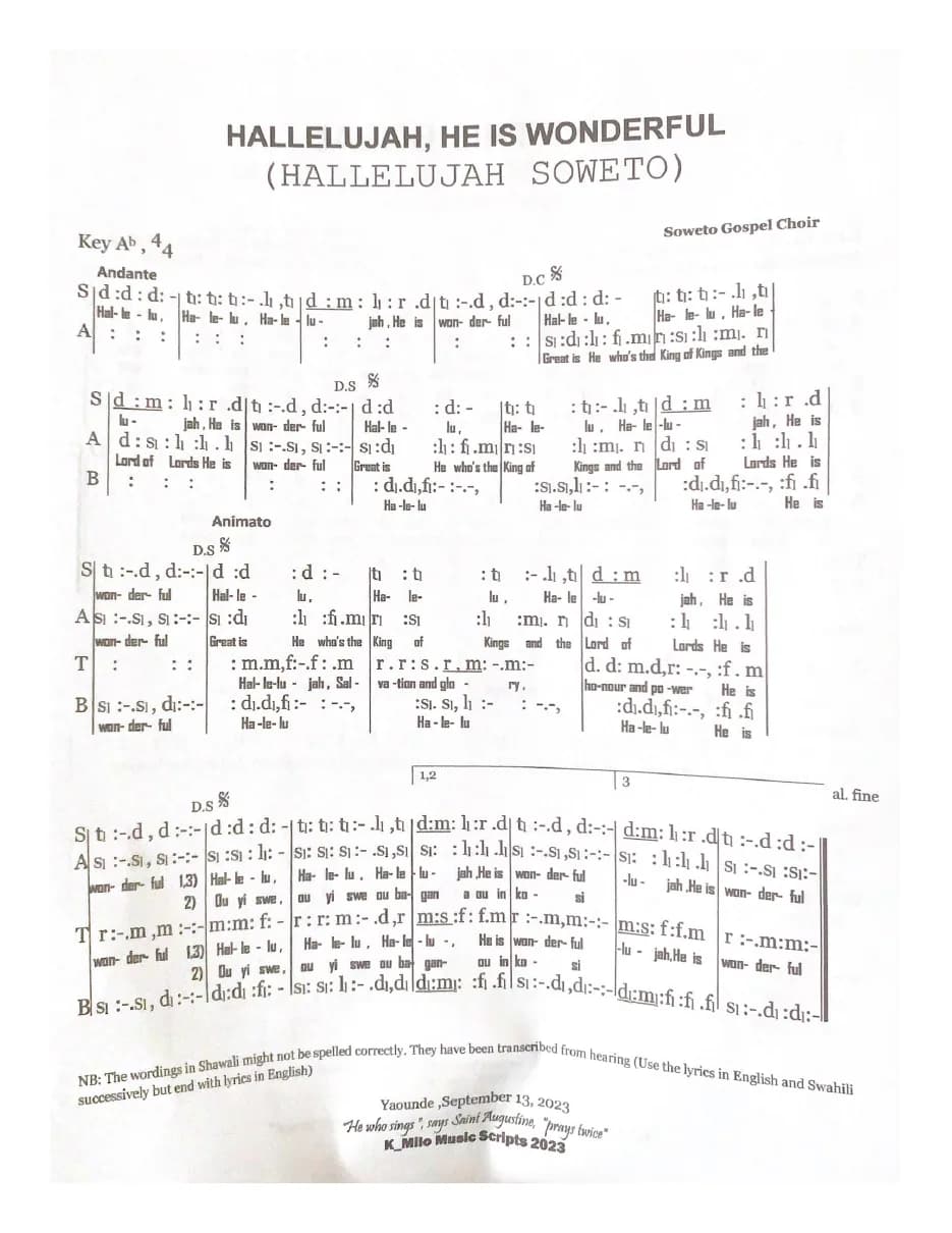 Hallelujah, He Is Wonderful — first page
