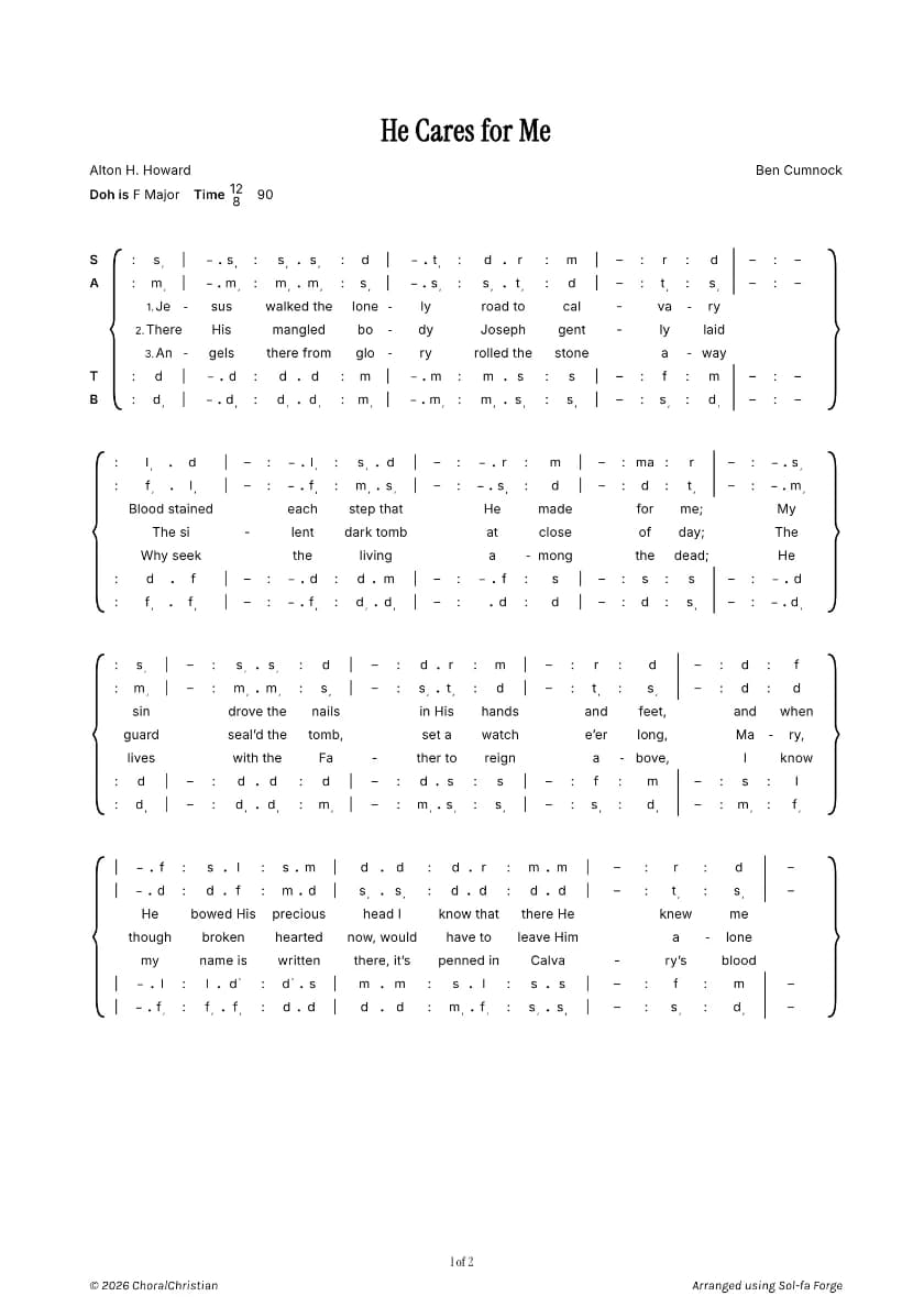 He Cares for Me — first page