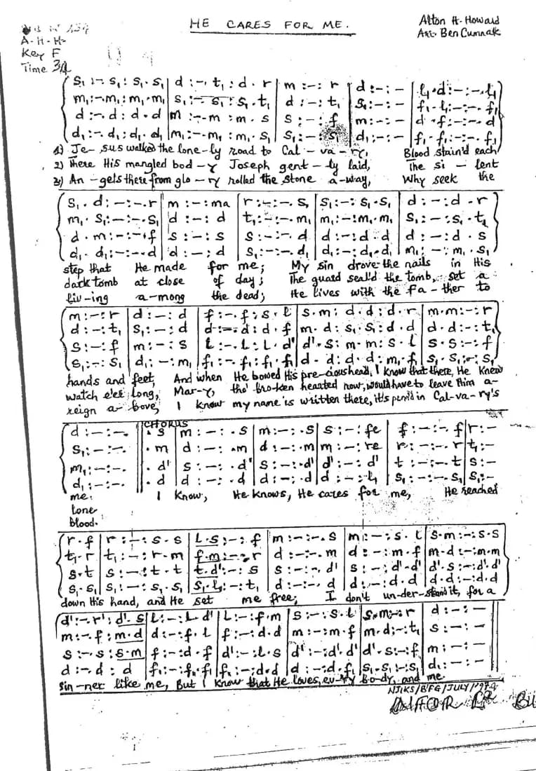 He Cares for Me — first page