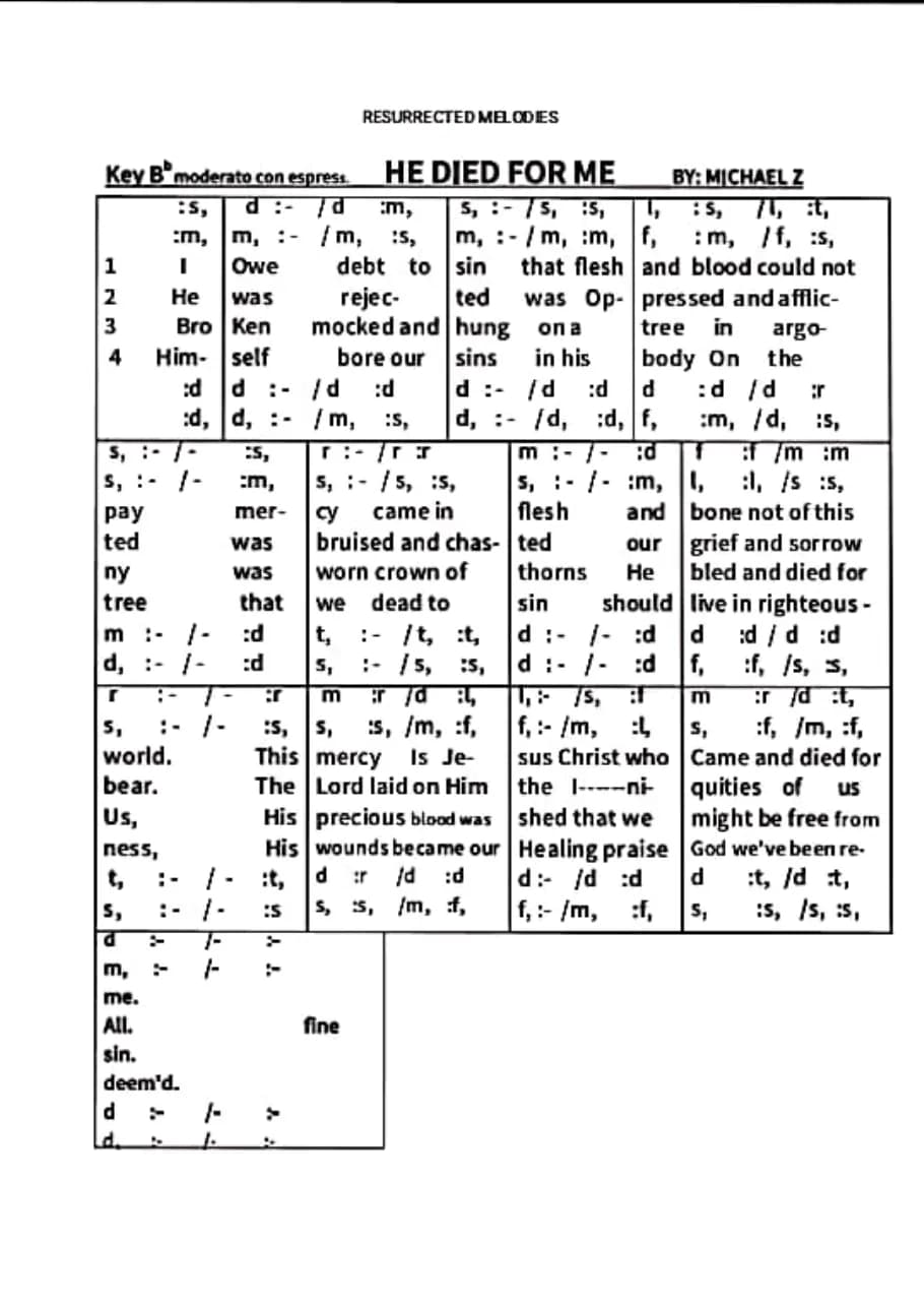 He Died for Me — first page
