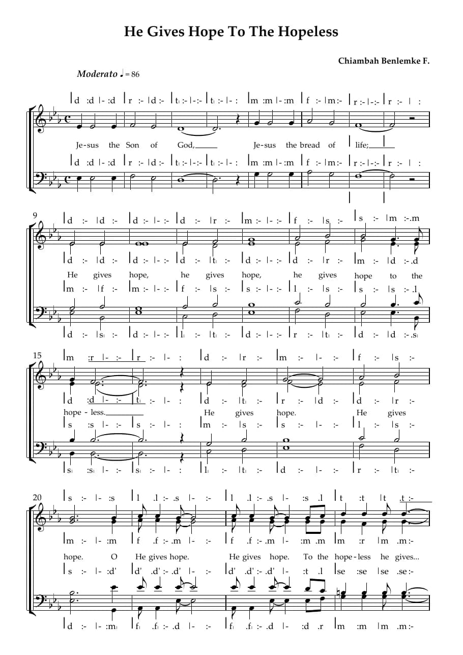 He Gives Hope to the Hopeless — first page