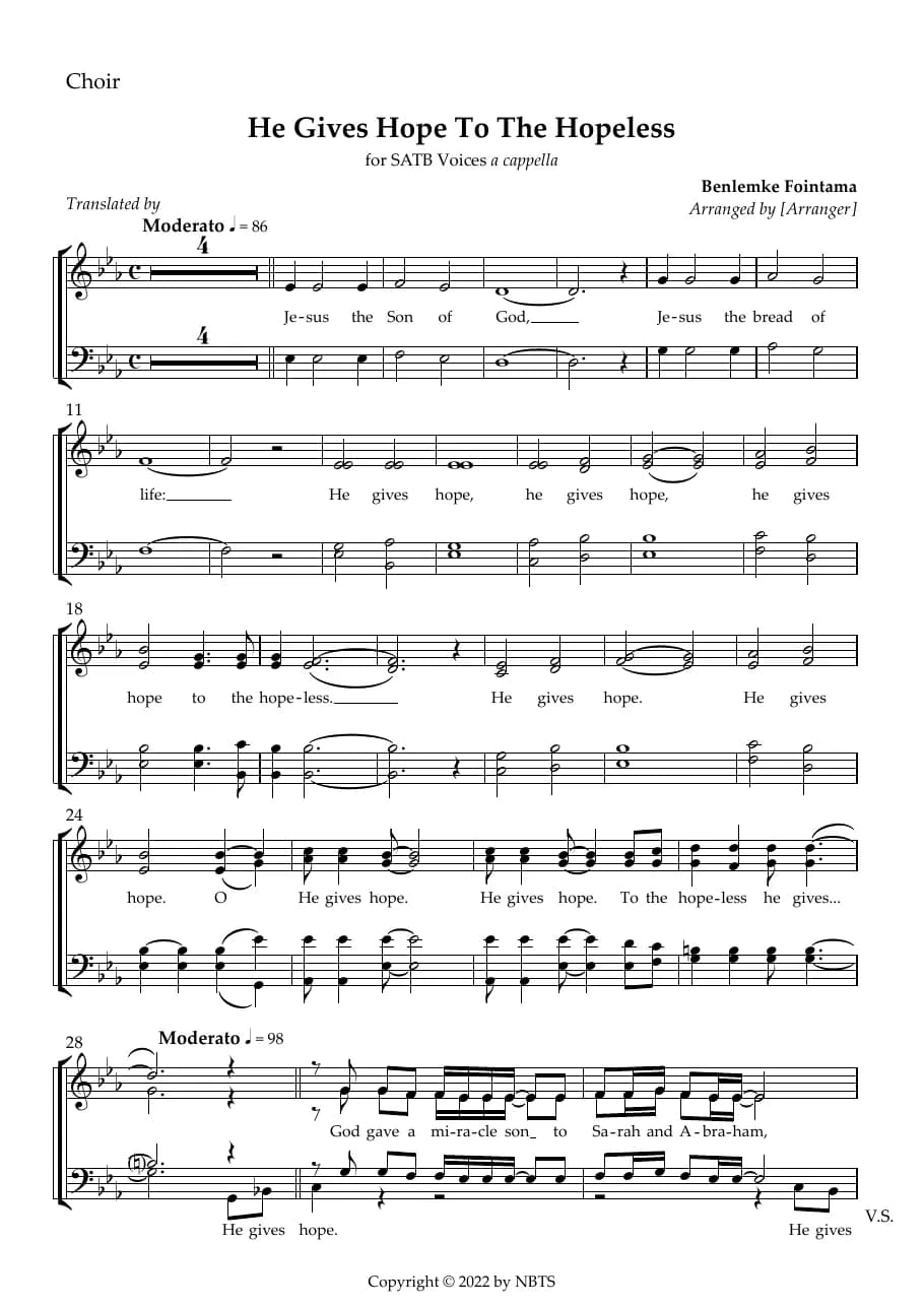 He Gives Hope to the Hopeless - Choir — first page