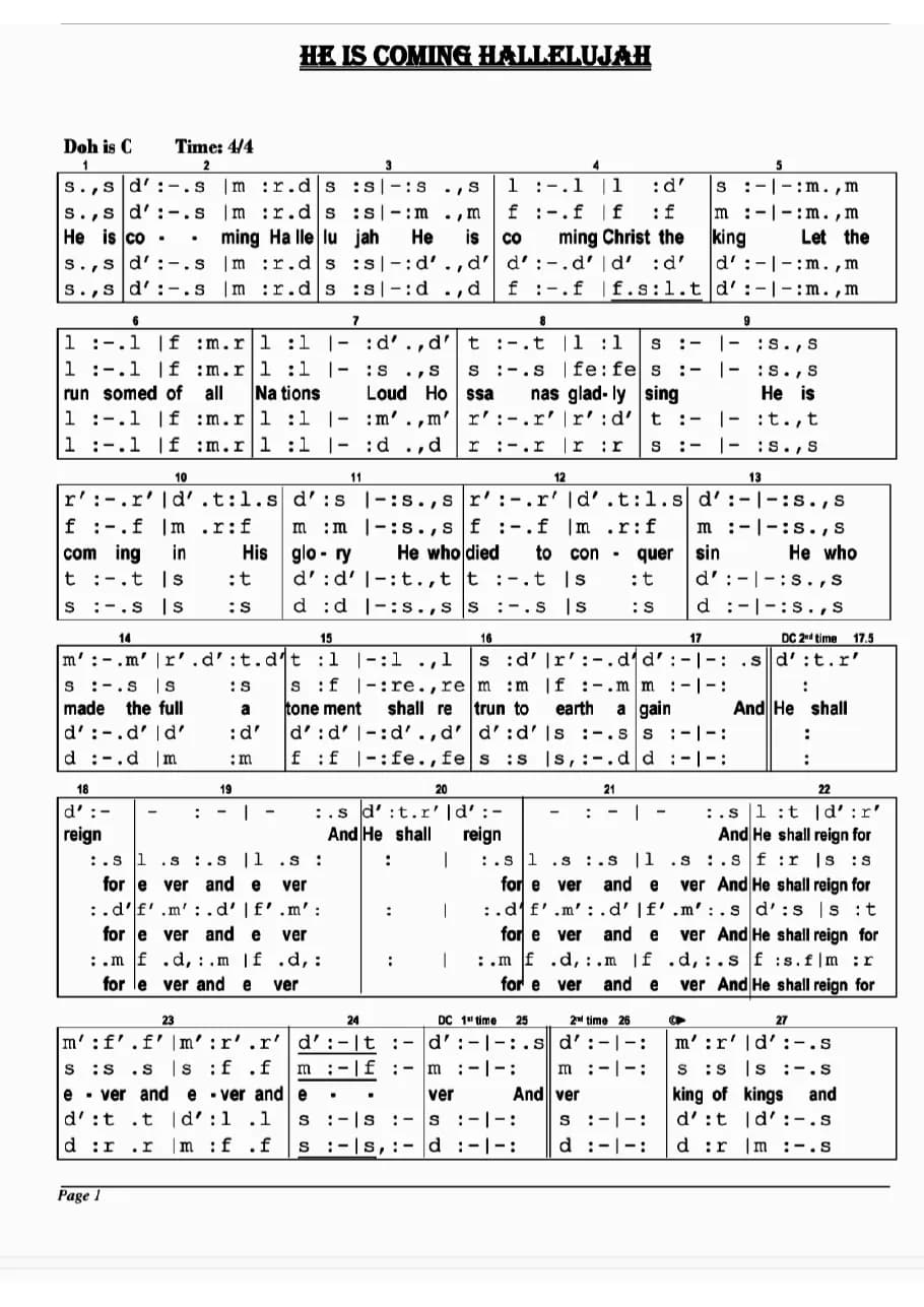 He Is Coming Hallelujah — first page