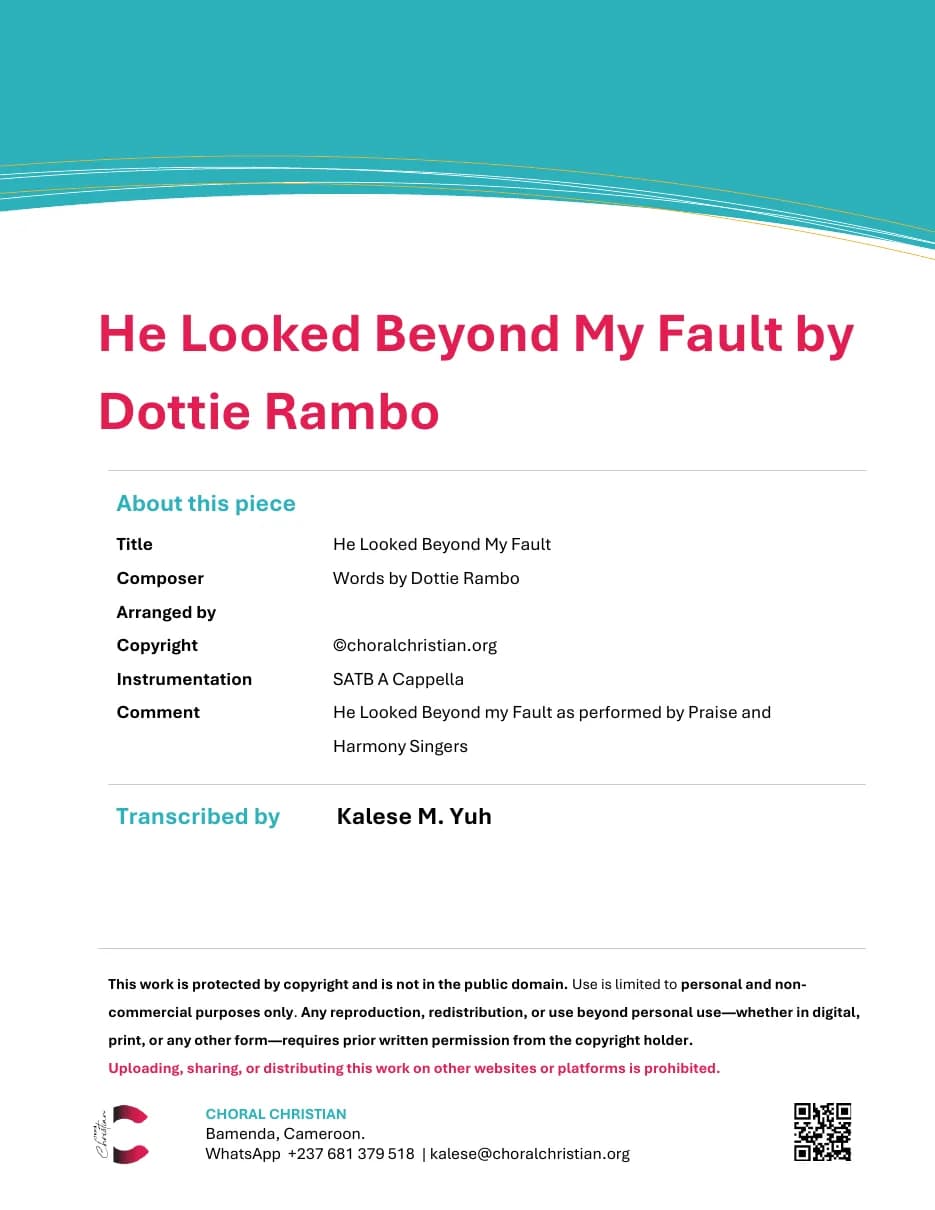 He Looked Beyond My Fault — first page