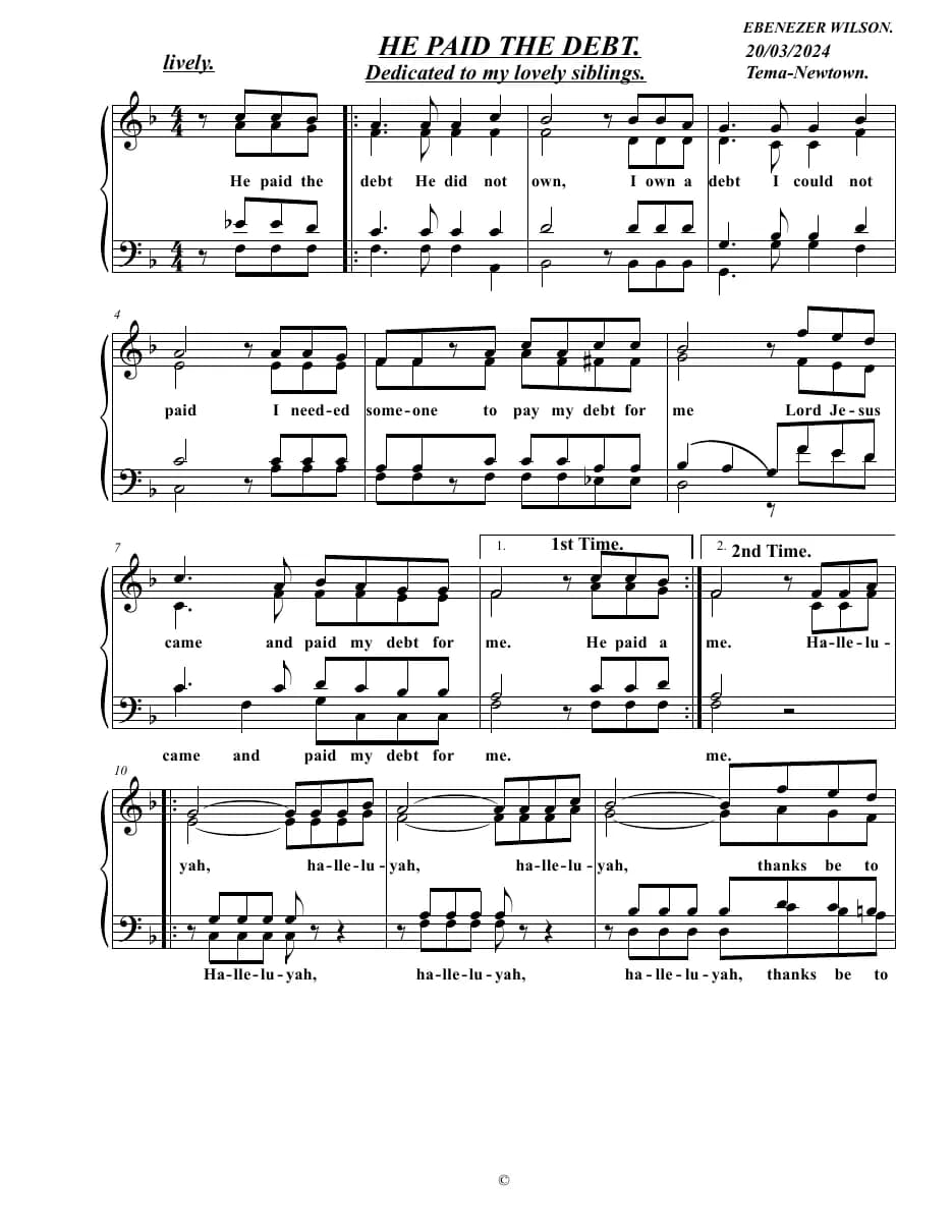 He Paid My Debt — first page