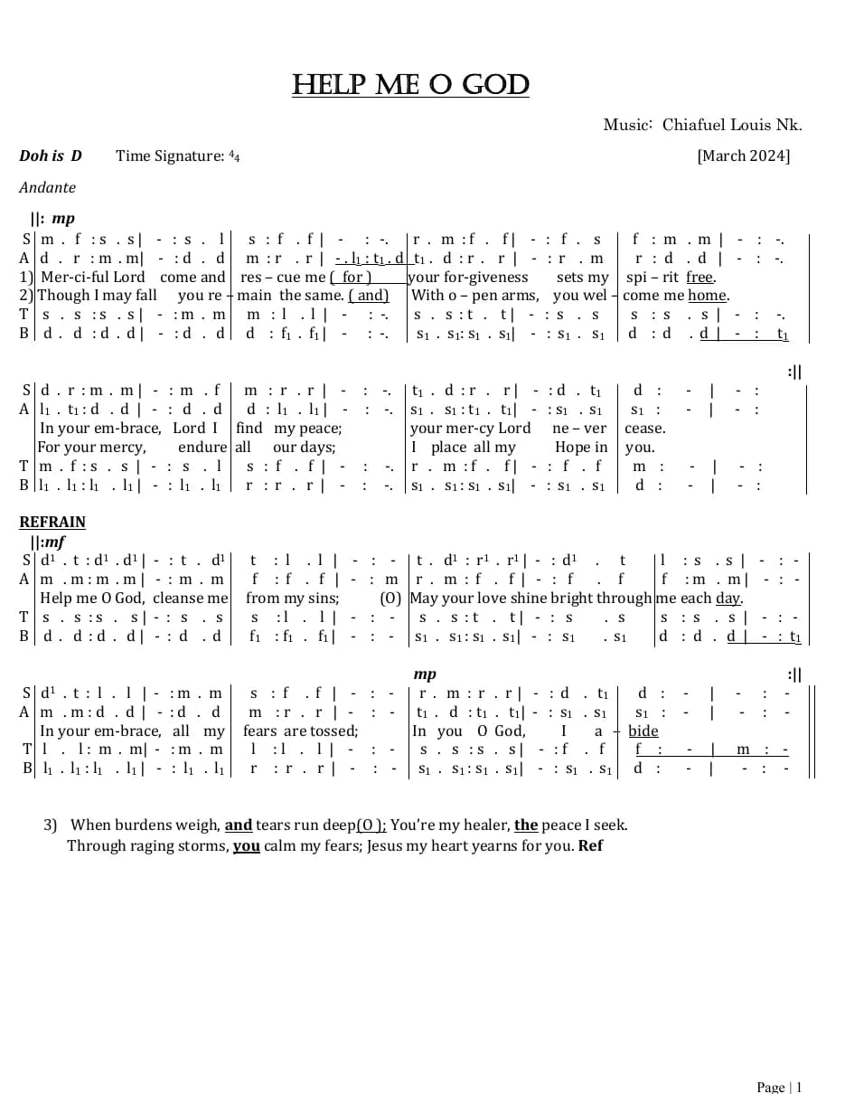 Help Me O God — first page