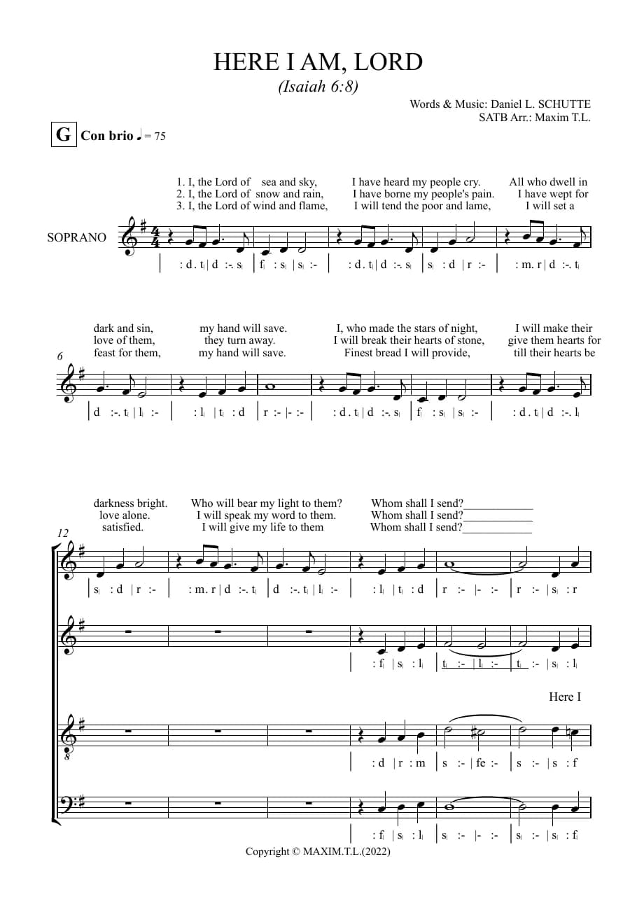 Here I Am Lord — first page