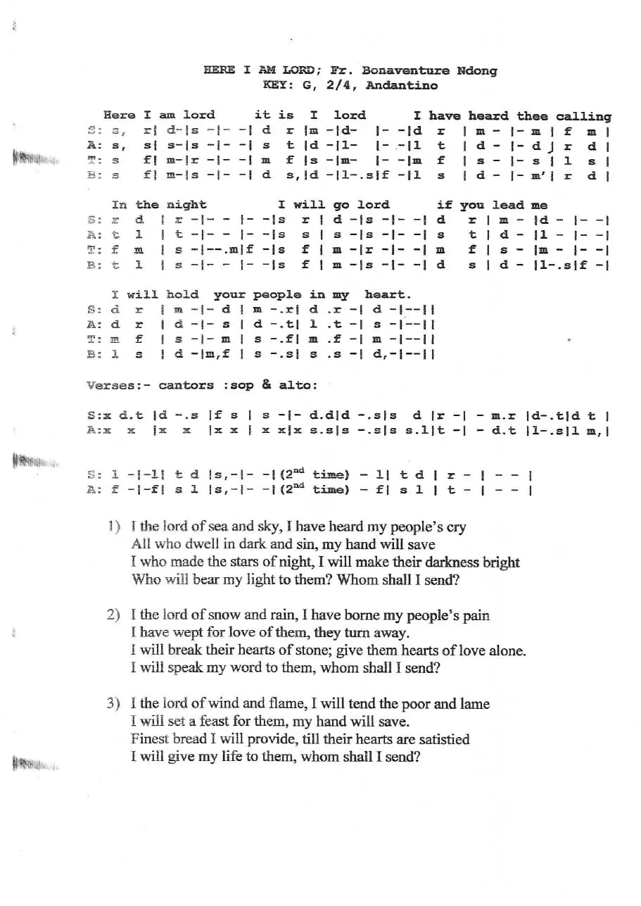 Here I Am Lord — first page
