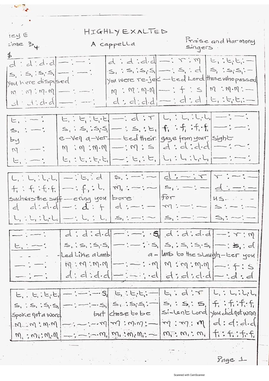 Highly Exalted Praise and Harmony Singers — first page